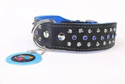 Yogipet - Collier Cuir Crystal Clouté Pour Chien - Bleu