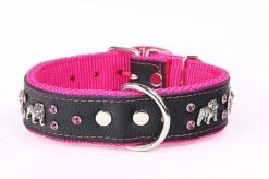 Yogipet - Collier Bulldog Cuir Crystal Pour Chien - Noir/Rose -Magasin De Fournitures Pour Chiens De Compagnie 41903
