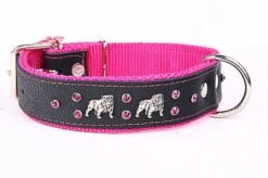 Yogipet - Collier Bulldog Cuir Crystal Pour Chien - Noir/Rose -Magasin De Fournitures Pour Chiens De Compagnie 41905