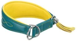 Trixie - Collier Confort Lévriers En Cuir Bleu Et Jaune XS Pour Chien - 21/26cm